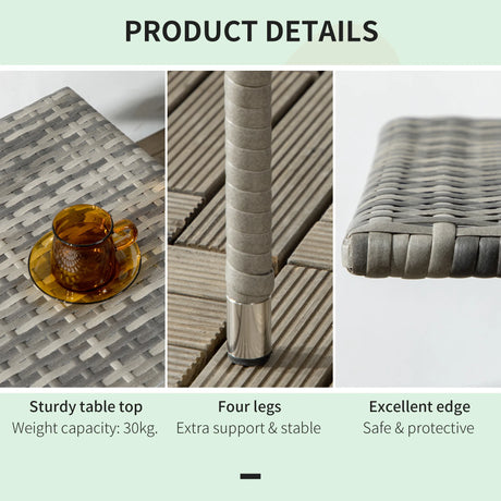 Outsunny Rattan Side Table, Outdoor Coffee Table with Plastic Board Under the Full Woven Table Top for Patio, Garden, Balcony, Mixed Grey