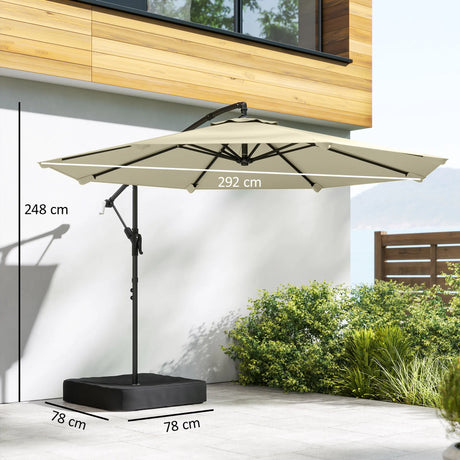 Outsunny 3 m Garden Cantilever Parasol with Cross Base, Sandbag, 360 Rotating Overhanging Banana Umbrella, Beige