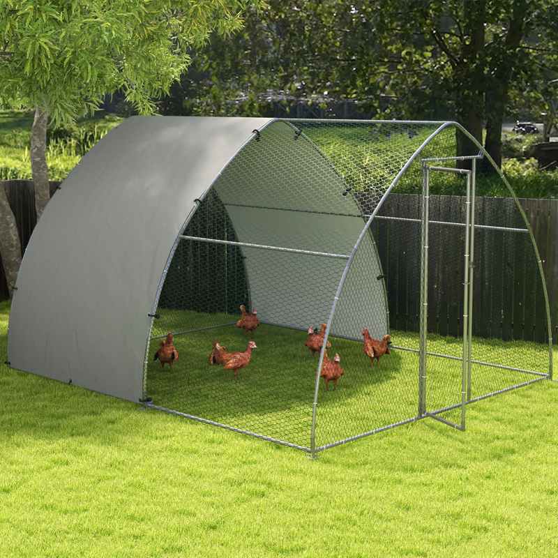 PawHut Galvanised Outdoor Chicken Coop, with Cover, for 8-12 Chickens, Hens, Ducks, Rabbits, 3 x 3.8 x 2.2m - Silver Tone