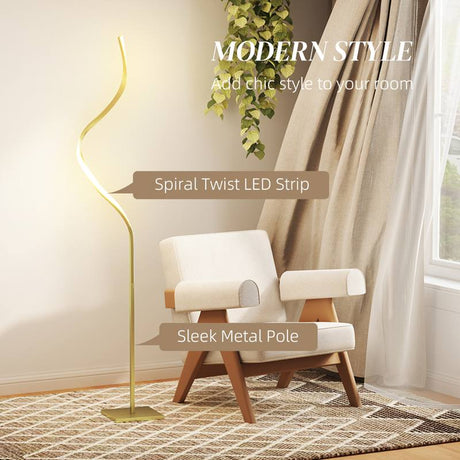 HOMCOM LED Floor Lamp with 3 Adjustable Brightness, Modern Standing Lamp with Foot Switch for Bedroom, Living Room, Gold Tone