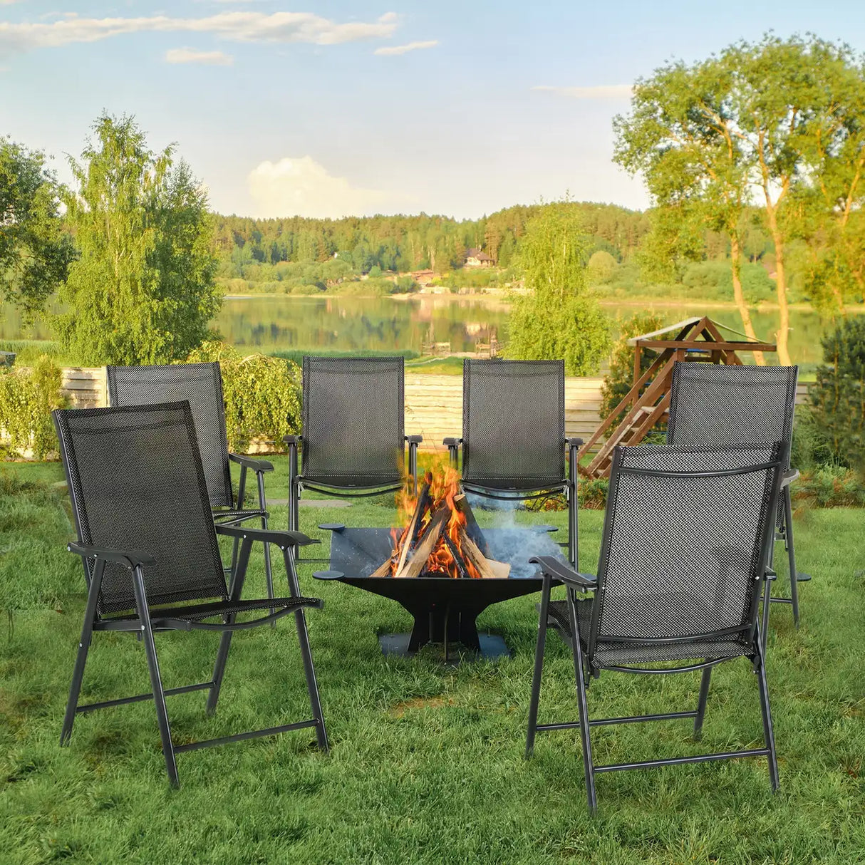 Outsunny Set of Six Folding Garden Chairs - Black