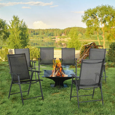Outsunny Set of Six Folding Garden Chairs - Black