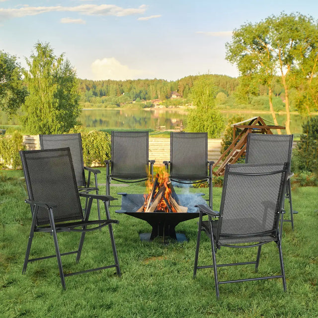 Outsunny Set of Six Folding Garden Chairs - Black