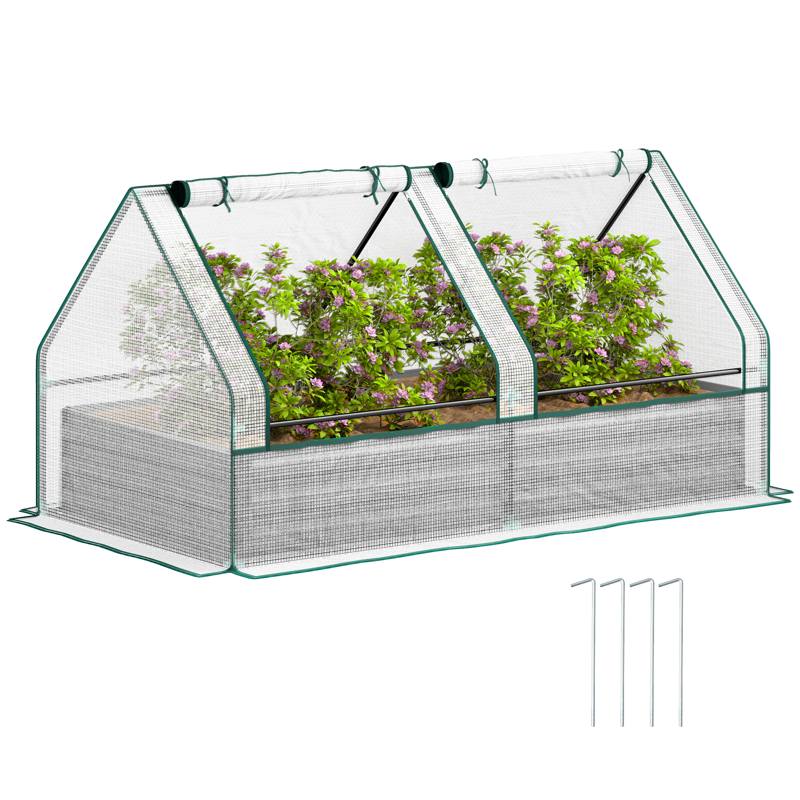 Outsunny Metal Planter Box with Cover, Raised Garden Bed with Greenhouse, for Herbs and Vegetables, White and Dark Grey