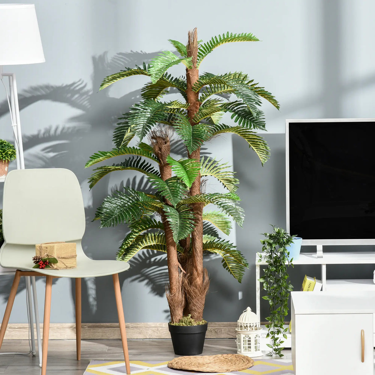 Outsunny Artificial Plant Tropical Fern in Pot, Fake Plants for Home Indoor Decor, 150cm, Green