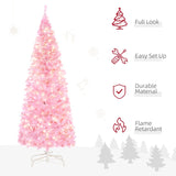 HOMCOM 5FT Tall Prelit Pencil Slim Artificial Christmas Tree with Realistic Branches, Warm White LED Lights and 408 Tips, Xmas Decoration, Pink