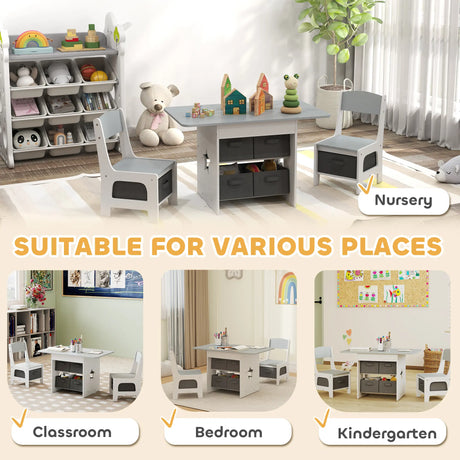 AIYAPLAY Kids Table and Chair Set, Toddler Table and 2 Chairs Set with 6 Removable Drawers, for Boys Girls Ages 3-8, Light Grey