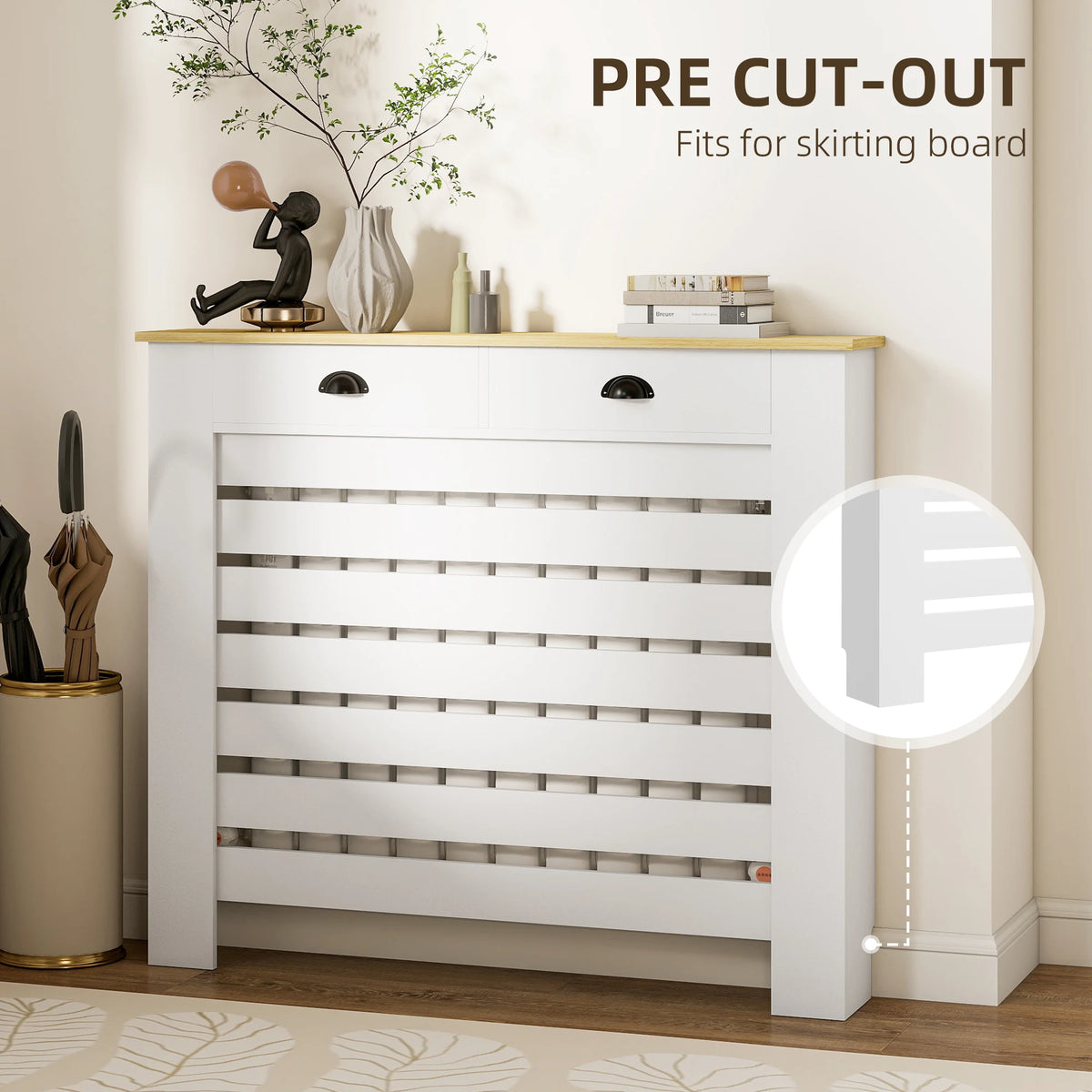 HOMCOM 95.5H x 111Wcm Radiator Cover, with Drawer - White