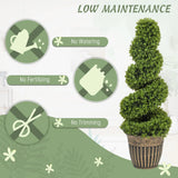 HOMCOM Set of 2 Artificial Plants, Topiary Spiral Boxwood Trees with Pot, for Home Indoor Outdoor Decor, 90cm