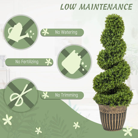 HOMCOM Set of 2 Artificial Plants, Topiary Spiral Boxwood Trees with Pot, for Home Indoor Outdoor Decor, 90cm