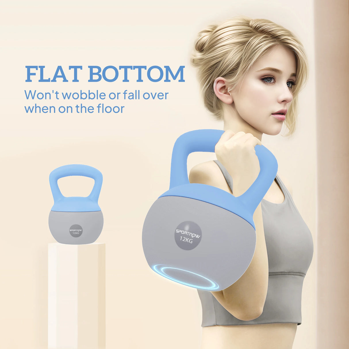 SPORTNOW 12KG Soft Kettlebell, Kettlebell with Non-Slip Handle for Home Gym, Weight Lifting, Strength Training, Light Blue/Grey