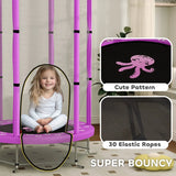 AIYAPLAY 4.6FT Toddler Trampoline w/ Safety Enclosure Net, for Indoor Outdoor Use, Ages 3-6 Years, Octopus Pattern - Purple