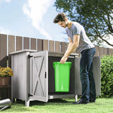 Outsunny Wooden Garden Shed, Outdoor Fir Wood Storage Shed with Shelf and Double Doors, Light Grey