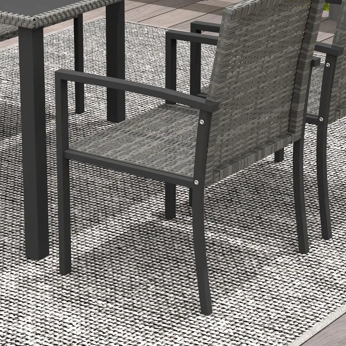 Outsunny Outdoor Dining Set 5 Pieces Patio Conservatory with Tempered Glass Tabletop,4 Dining Chairs - Grey