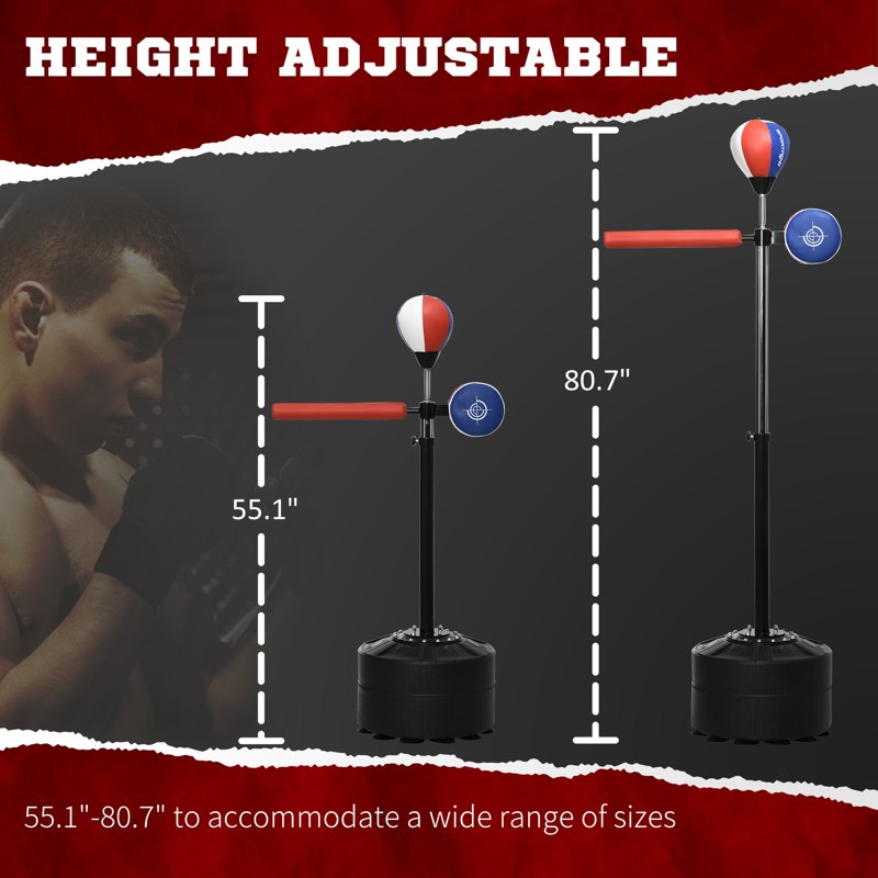 SPORTNOW Adjustable Speed Bag, Boxing Bag, with Stand, Reflex Bar, Punching Pad, Multicolour