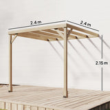 Outsunny Lean-To Wooden Pergola Kit, Decorative Garden Gazebo with Stable Structure and Concrete Anchors, 2.4 x 2.4m, Light Brown