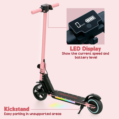 SPORTNOW Folding Electric Scooter for Kids, with Dual Brakes, Front Suspension, LED Colourful Lights, Pink