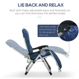 Outsunny 2pc Reclining Zero Gravity Sun Loungers ,Folding Chaise Lounge Chair with Cushions, Blue