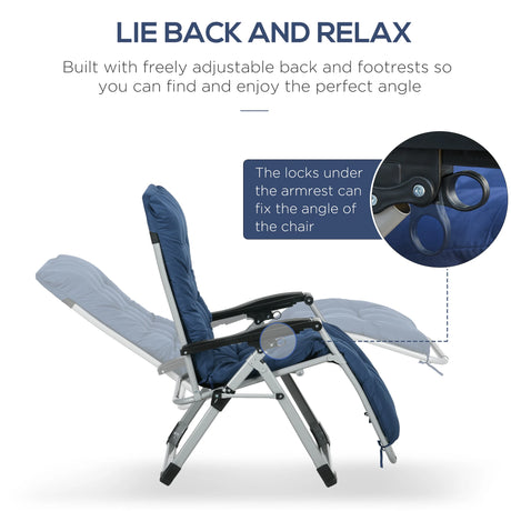 Outsunny 2pc Reclining Zero Gravity Sun Loungers ,Folding Chaise Lounge Chair with Cushions, Blue