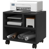 HOMCOM Three-Compartment Printer Cabinet, with Wheels - Black