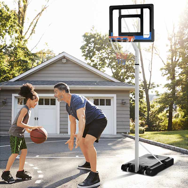 SPORTNOW 2.1-2.6m Adjustable Basketball Hoop and Basketball Stand w/ Backboard and Weighted Base, Portable on Wheels, White