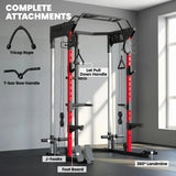 SPORTNOW Power Cage Smith Machine, Power Rack with Adjustable Cable Pulley System, Pull-Up Bar, Dip Station, Landmine
