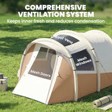 Outsunny Inflatable Camping Tent w/ Air Pump, Easy Setup 2-3 Person Blow Up Tent, Khaki