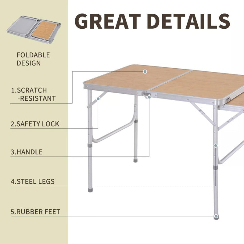 Outsunny 3ft Aluminium MDF-Top Folding Picnic Table Portable Camping Table