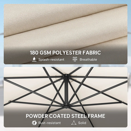 Outsunny 3 m Overhanging Cantilever Parasol, with Cross Base - Cream White