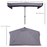 Outsunny 2.3m Half Parasol Semi Round Umbrella Patio Metal Frame Crank Handle for Balcony-- NO BASE INCLUDED, Grey