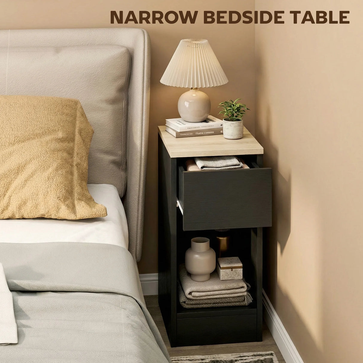 HOMCOM Set of Two Modern Storage Bedside Tables - Black