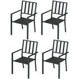 Outsunny Set of Four Minimal Metal Garden Chairs - Black