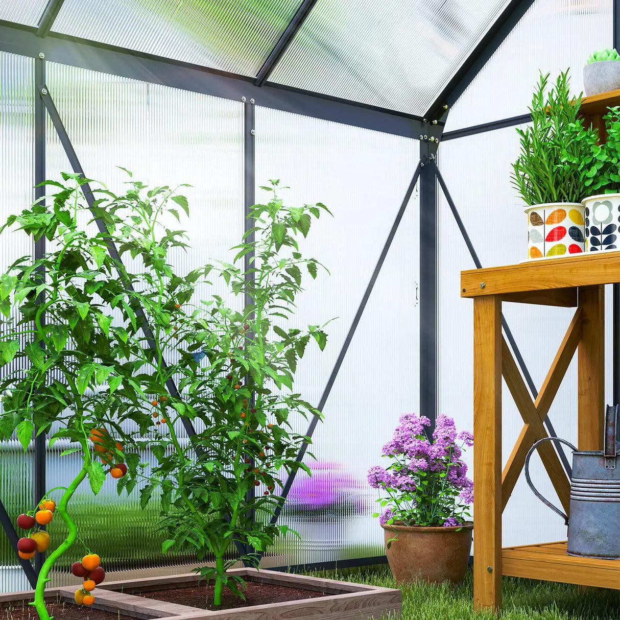 Outsunny 190 x 190cm Walk-In Polycarbonate Greenhouse