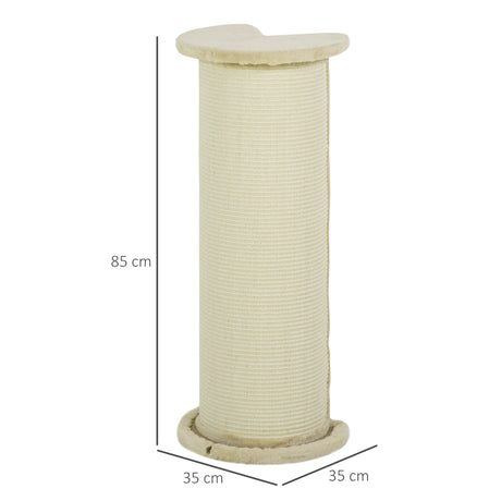 PawHut 85cm Tall Cat Scratching Post, with Sisal Rope, Soft Plush, Anti Tip - Beige