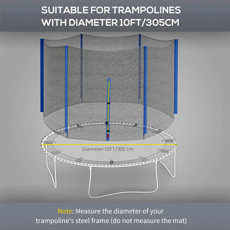 SPORTNOW 10ft Trampoline Net Replacement with 6 Plastic Pole Covers, Weather-Resistant Trampoline Netting Replacement with Zipped Entrance, Poles Not Included, Blue
