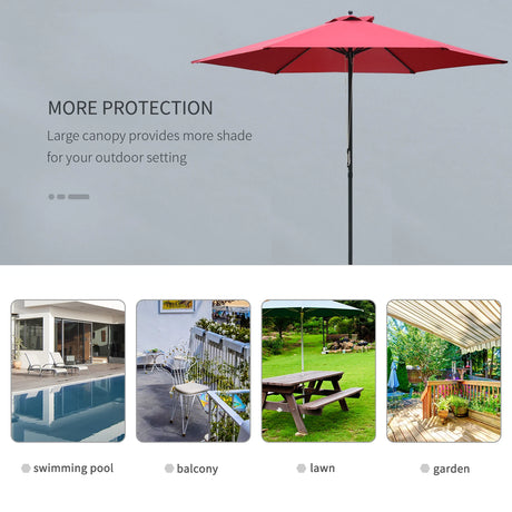 Outsunny 2.8m Garden Parasol Umbrella, Round Outdoor Market Table Umbrella Sun Shade Canopy, Wine Red