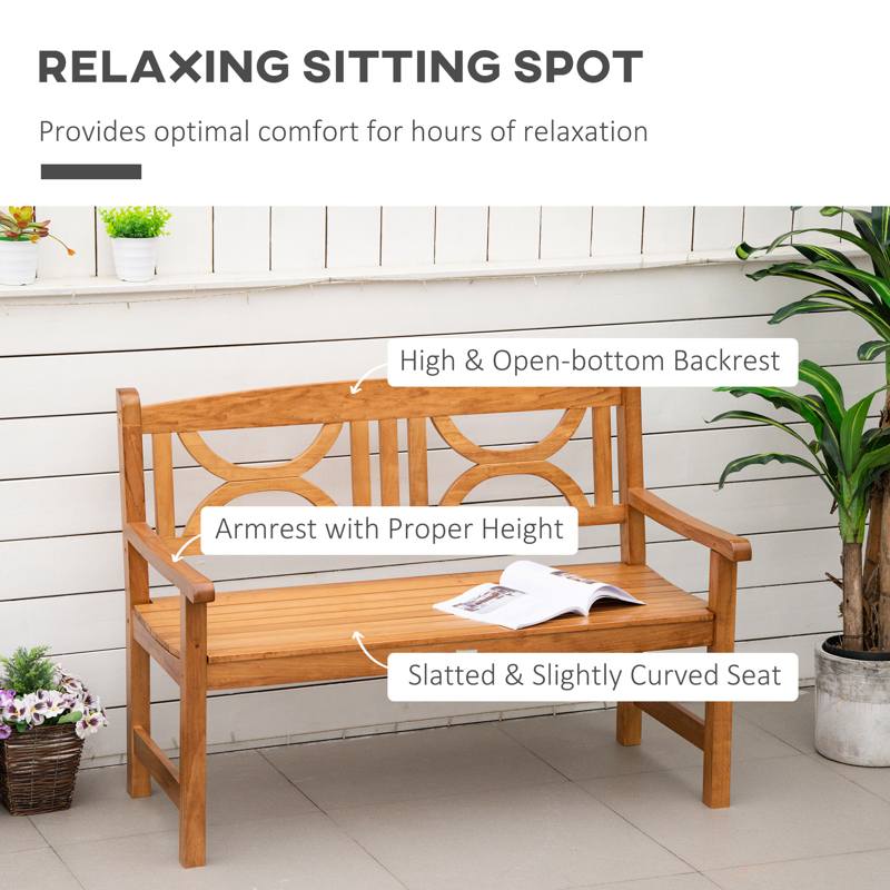 Outsunny 2-Seater Wooden Garden Bench Outdoor Patio Loveseat for Yard, Lawn, Porch, Natural