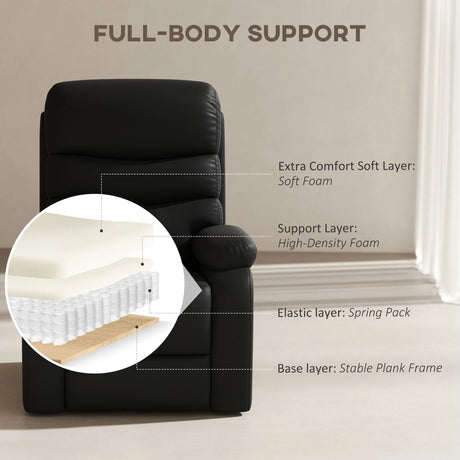 HOMCOM PU Leather Reclining Chair, Manual Recliner Chair with Padded Armrests, Retractable Footrest and Wood Frame, Black