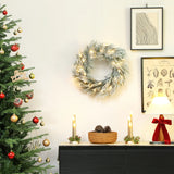 HOMCOM 60cm/ 24inch Flocked Prelit Christmas Wreath