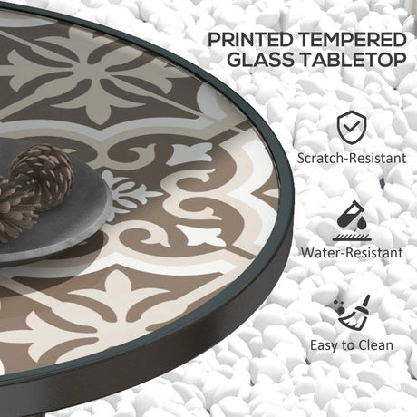 Outsunny 60 Garden Table, with Glass Printed Tabletop - Brown