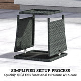 Outsunny Side Table 2-Tier Outdoor Coffee Table with Storage Shelf PS Wood Slat Top/Grey