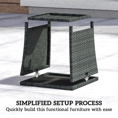Outsunny Side Table 2-Tier Outdoor Coffee Table with Storage Shelf PS Wood Slat Top/Grey