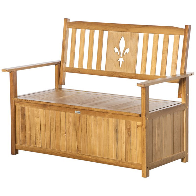 Outsunny Two-Seater Wooden Storage Bench - Natural Finish