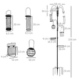 Pawhut Bird Feeding Station Kit, Wild Bird Feeder Pole with 6 Hooks, 4 Hanging Feeders for Peanuts, Seed, Fat Balls, for Garden, Outdoor, Black