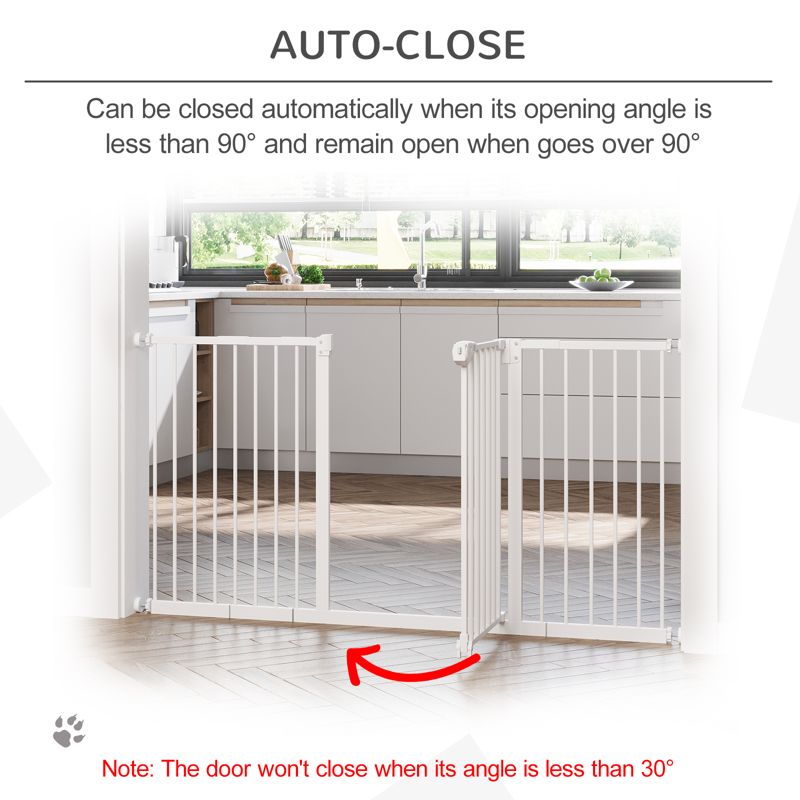 PawHut Dog Gate Stair Gate Pressure Fit Pets Barrier Auto Close for Doorway Hallway, 74-148cm Wide Adjustable, White