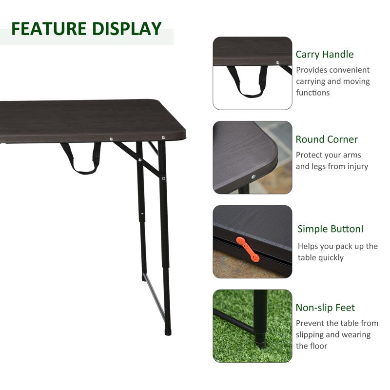 Outsunny 4FT Portable Metal Picnic Table, 22Lx61Wx53/71.5H cm-Black/Brown