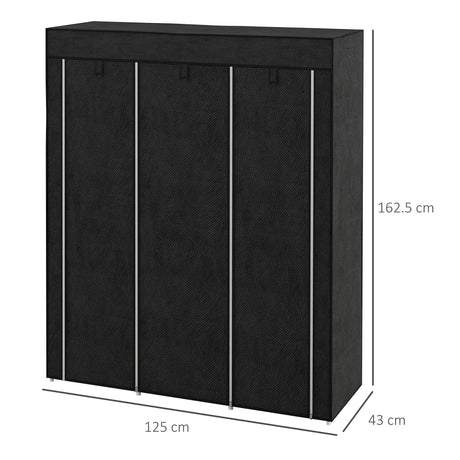 HOMCOM Fabric Wardrobe, with Rails and Shelves - Black