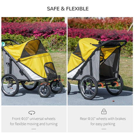 PawHut Foldable Pet Stroller, with Washable Cushion, Storage Bags, Safety Leash, for Medium, Large Dogs, Cats - Yellow