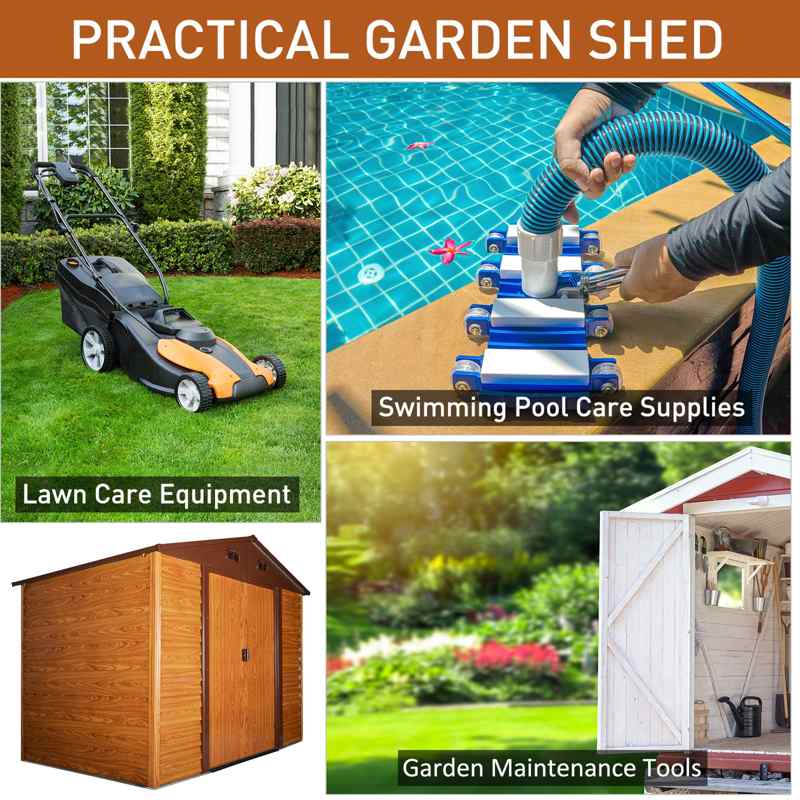 Outsunny 9 x 6ft Garden Shed, Metal Storage Tool House Gardening Tool Storage with Shutter Vents, Brown