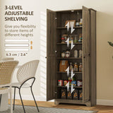 HOMCOM Farmhouse Kitchen Cupboard, Freestanding Kitchen Storage Cabinet with Adjustable Shelves, Tall Storage Cabinet with Recessed Doors, Grey Wood-Effect